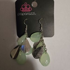 Paparazzi Mint and Silver Multi-Teardrop Dangle Earrings